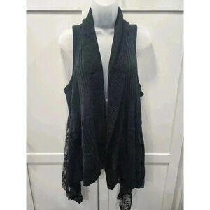 Coco & Carmen Open Knit Cardigan Womens Black OS Sleeveless , Pockets Lace